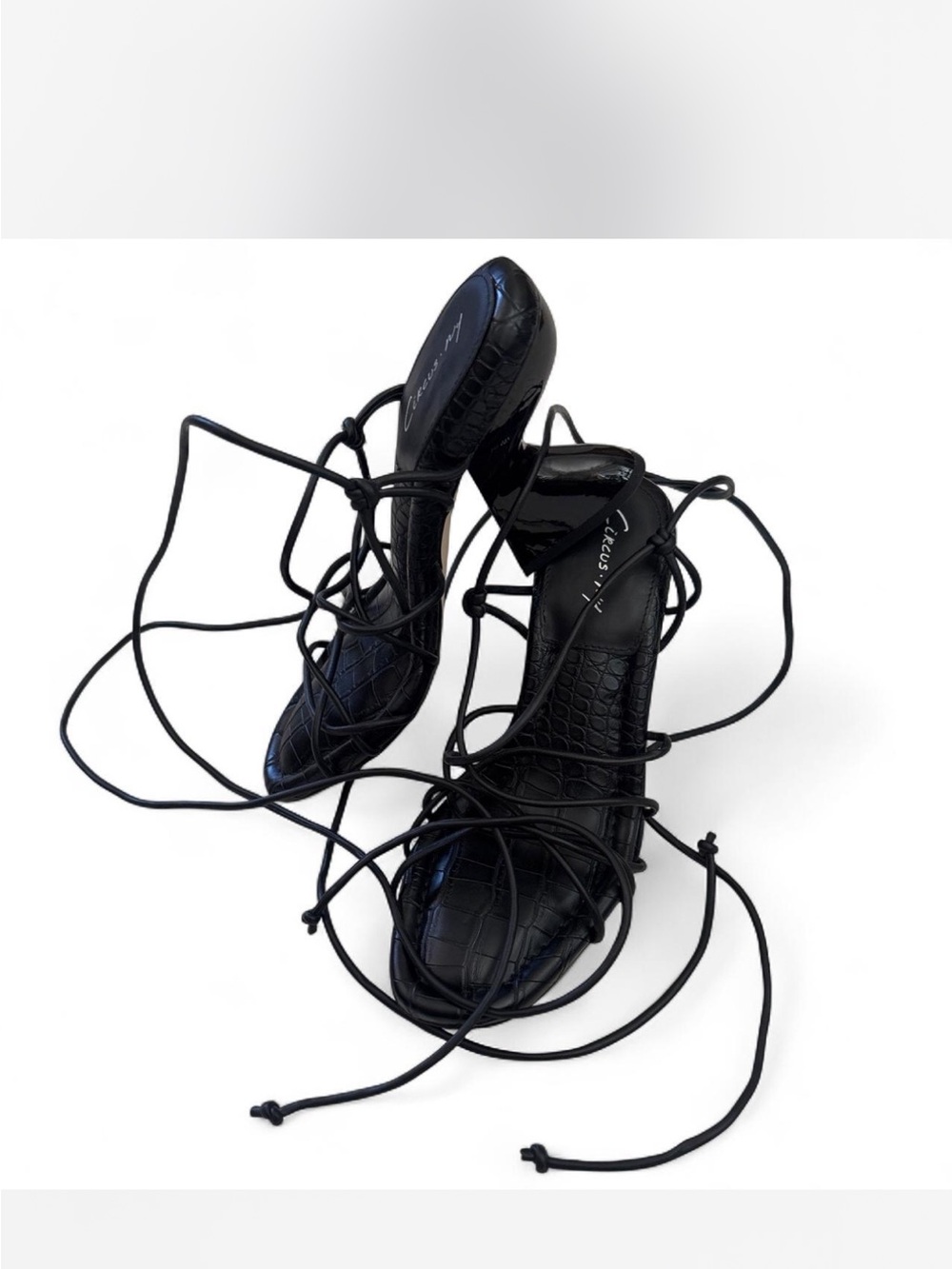 Circus by Sam Edelman Black Croc-Embossed Lace-Up Heels